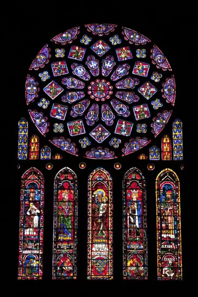 Rose window, Medieval stained glass windows in North Transept, Chartres Cathedral