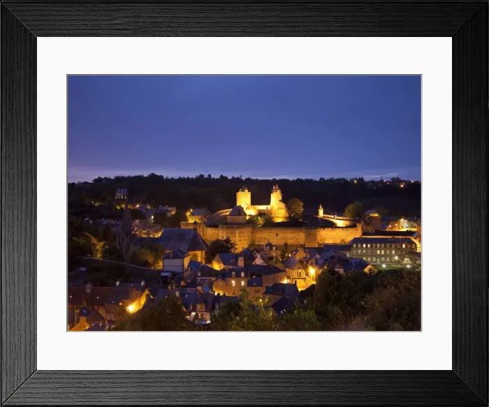 Framed Print : Castle and old town at night, Fougeres, Brittany, France, Europe Framed Print : Castle and old town at night, Fougeres, Brittany, France, Europe