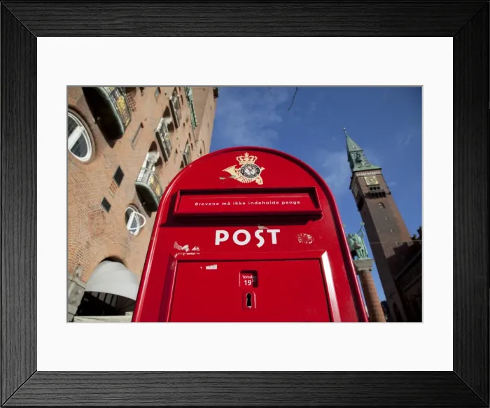 Framed Print : Red post box, City Hall Square, Copenhagen, Denmark, Scandinavia, Europe Framed Print : Red post box, City Hall Square, Copenhagen, Denmark, Scandinavia, Europe