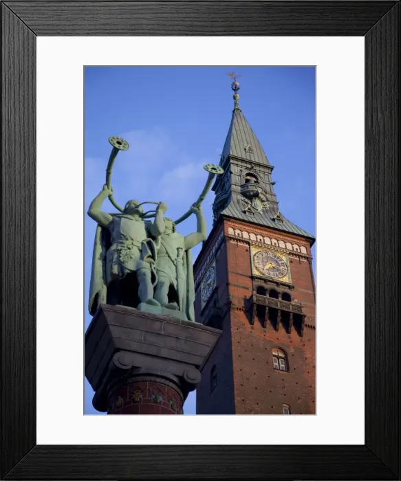 Framed Print : City Hall clocktower and statue, Copenhagen, Denmark, Scandinavia, Europe Framed Print : City Hall clocktower and statue, Copenhagen, Denmark, Scandinavia, Europe