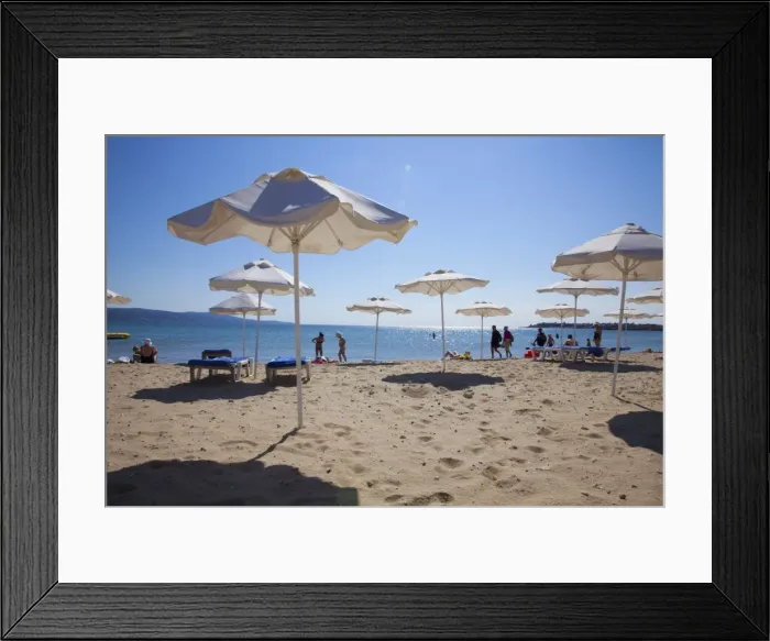 Framed Print : People enjoying the beach and sunshades, South Sunny Beach, Black Sea Coast