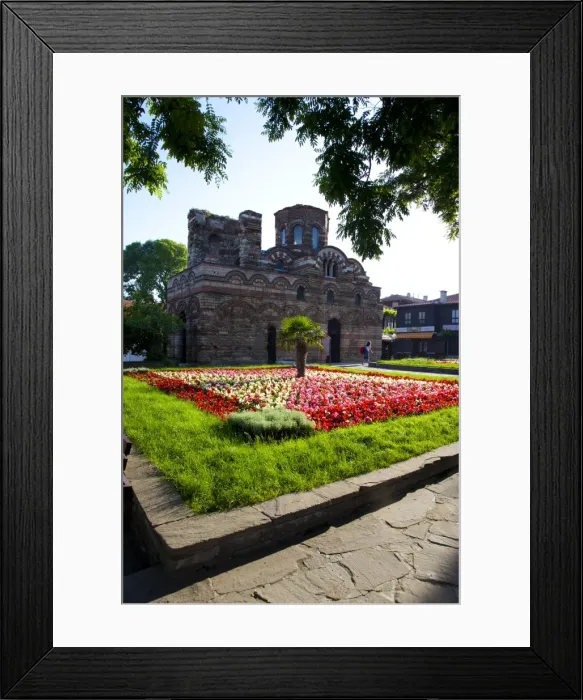 Framed Print : Medieval stone Church of Christ Pantokrator with Byzantine arches, Old Town Framed Print : Medieval stone Church of Christ Pantokrator with Byzantine arches, Old Town