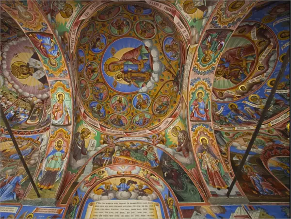 Arcade murals depicting religious figures and scenes, Church of the Nativity