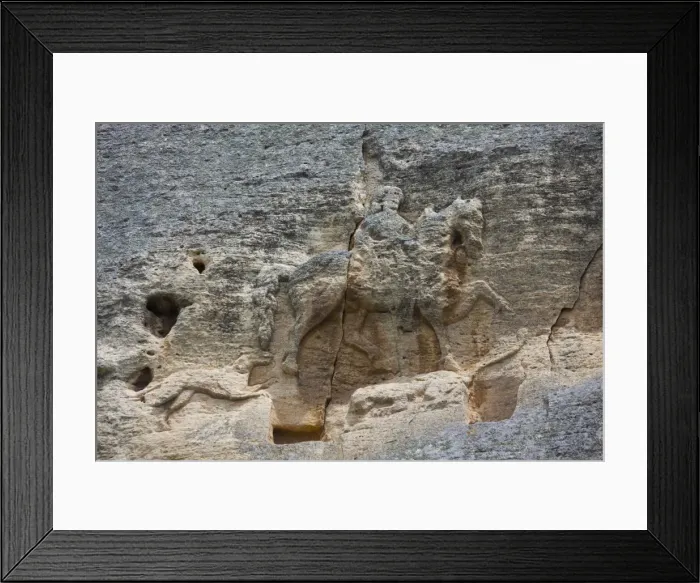Framed Print : The Madara Rider, an 8th century relief depicting a king on horseback carved into rockface Framed Print : The Madara Rider, an 8th century relief depicting a king on horseback carved into rockface