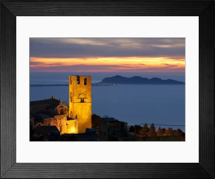 Framed Print : Sunset over the Duomo and looking out to the Egadi Islands, Erice, Sicily Framed Print : Sunset over the Duomo and looking out to the Egadi Islands, Erice, Sicily