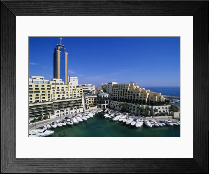 Framed Print : Portomaso Marina with exclusive apartments and Hilton Hotel, Paceville, St Framed Print : Portomaso Marina with exclusive apartments and Hilton Hotel, Paceville, St