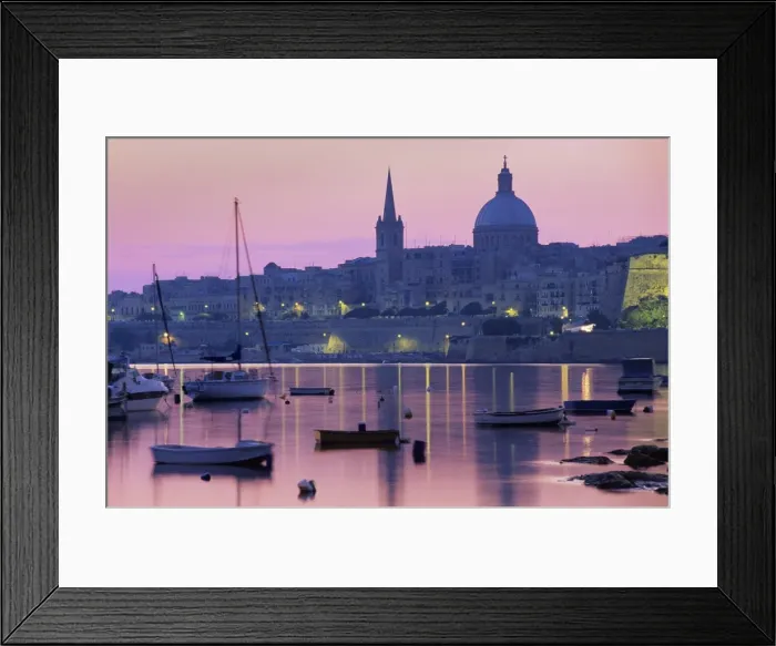 Framed Print : Sunrise over Msida Creek to Valletta with Dome of Carmelite Church, Valletta Framed Print : Sunrise over Msida Creek to Valletta with Dome of Carmelite Church, Valletta