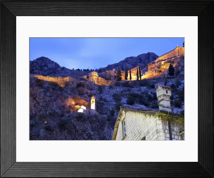 Framed Print : The ramparts of Kotor Castle illuminated at night, Kotor, UNESCO World Heritage Site Framed Print : The ramparts of Kotor Castle illuminated at night, Kotor, UNESCO World Heritage Site