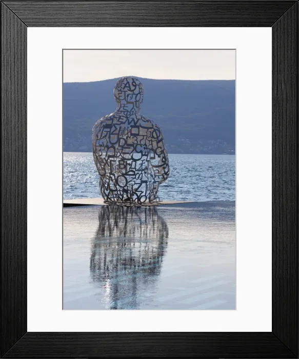 Framed Print : Sculpture of a man made of letters at the Lido Mar swimming pool at the newly developed Marina in Porto Montenegro Framed Print : Sculpture of a man made of letters at the Lido Mar swimming pool at the newly developed Marina in Porto Montenegro