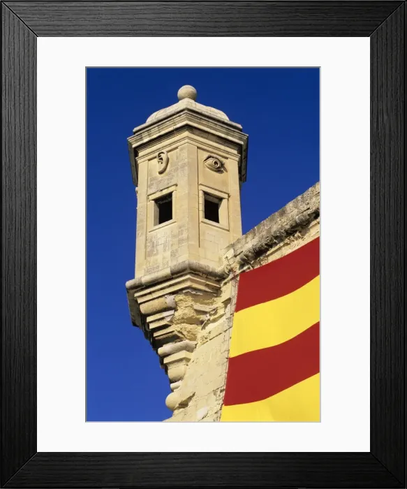 Framed Print : Vedette watchtower and Senglea flag, Senglea, Malta, Mediterranean, Europe Framed Print : Vedette watchtower and Senglea flag, Senglea, Malta, Mediterranean, Europe