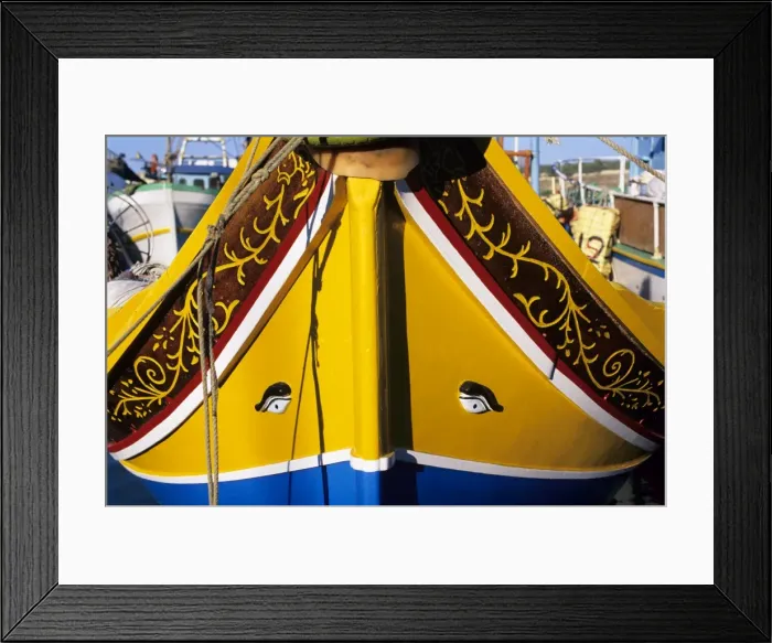 Framed Print : Bow of traditional Maltese Luzzu fishing boat with the Eye of Osiris, Malta Framed Print : Bow of traditional Maltese Luzzu fishing boat with the Eye of Osiris, Malta