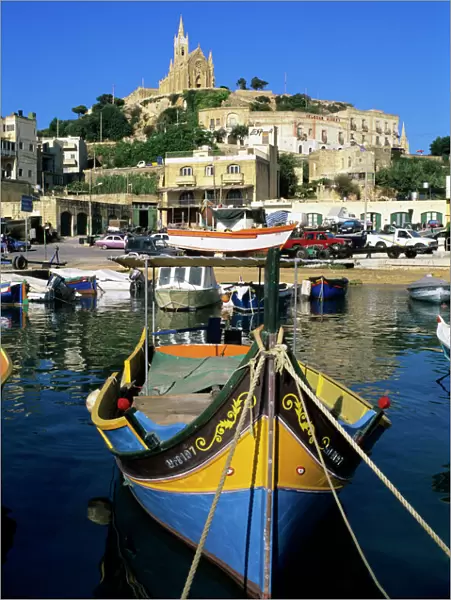 Luzzu fishing boat, Mgarr harbour, Gozo, Malta, Mediterranean, Europe
