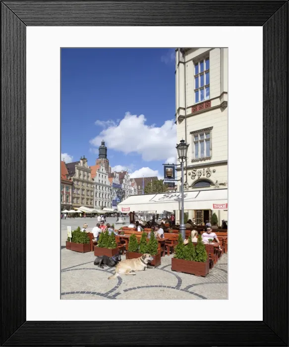 Framed Print : Cafe in Market Square, Old Town, Wroclaw, Silesia, Poland, Europe