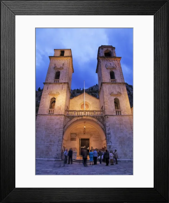 Framed Print : People gathered outside St. Tryphons Cathedral in the evening, Kotor Framed Print : People gathered outside St. Tryphons Cathedral in the evening, Kotor