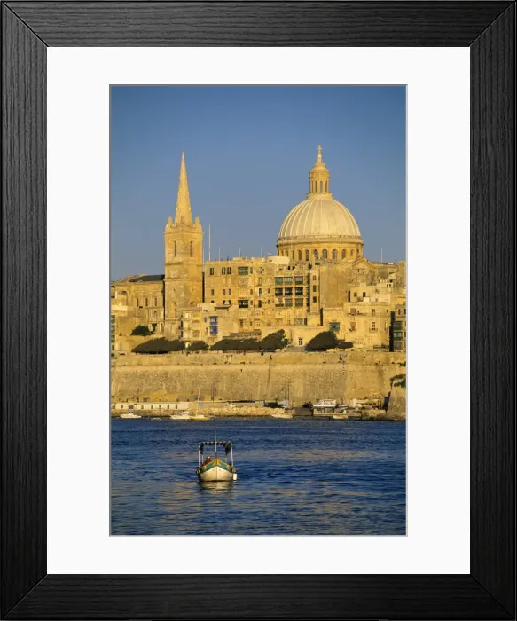 Framed Print : View at sunset to Valletta with Dome of Carmelite Church, Valletta, Malta Framed Print : View at sunset to Valletta with Dome of Carmelite Church, Valletta, Malta