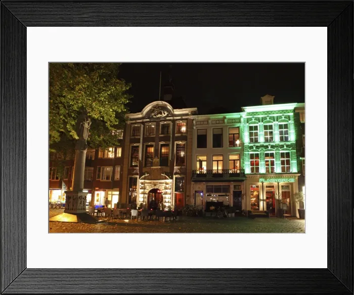 Framed Print : Seats outside a cafe-restaurant at the Grote Markt (Big Market) square at night Framed Print : Seats outside a cafe-restaurant at the Grote Markt (Big Market) square at night