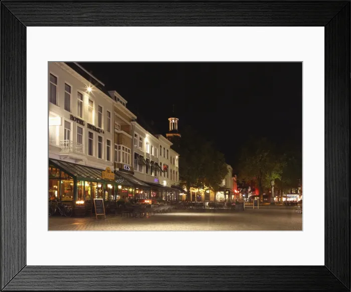 Framed Print : Cafes and restaurants at the Grote Markt (Big Market) square at night, Breda Framed Print : Cafes and restaurants at the Grote Markt (Big Market) square at night, Breda