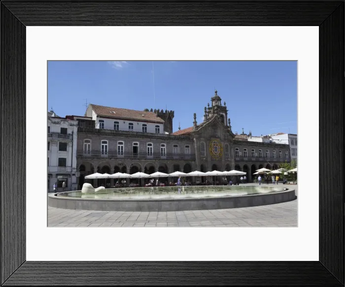 Framed Print : Cafes stand in front of La Arcade and Igreja da Lapa church on the Praca da Republica Framed Print : Cafes stand in front of La Arcade and Igreja da Lapa church on the Praca da Republica
