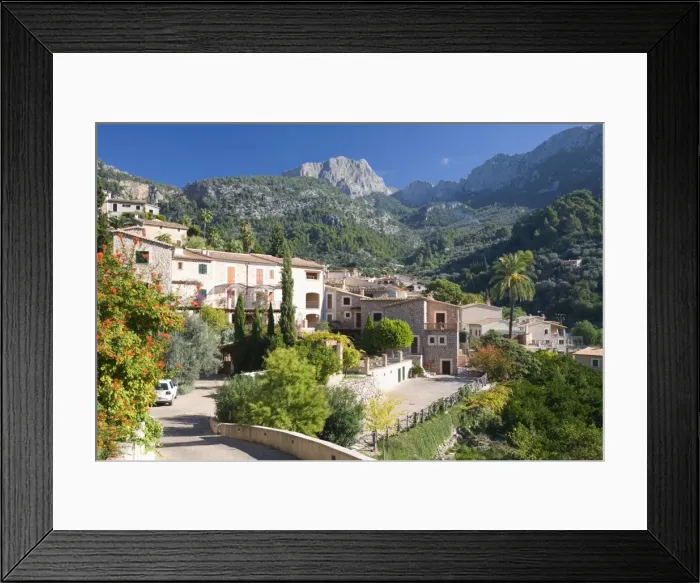 Framed Print : Houses on hillside beneath Puig Major, the islands highest peak, Fornalutx near Soller Framed Print : Houses on hillside beneath Puig Major, the islands highest peak, Fornalutx near Soller