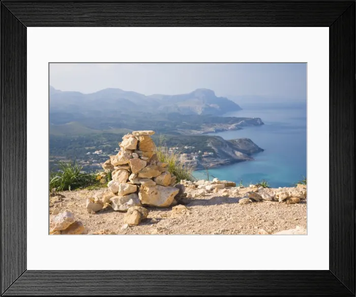 Framed Print : View westwards from the Talaia de Son Jaumell, a watchtower above Cala Agulla Framed Print : View westwards from the Talaia de Son Jaumell, a watchtower above Cala Agulla