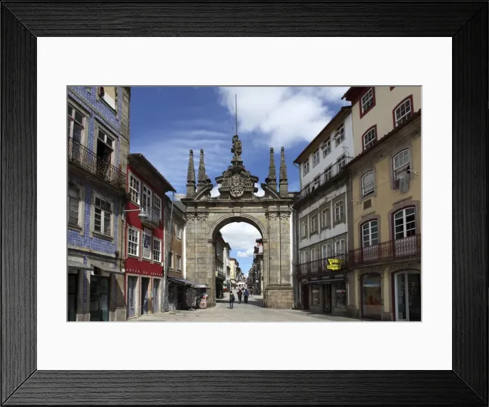 Framed Print : The Arco da Porta Nova, Baroque style city gate, and Rua Diogo de Sousa Framed Print : The Arco da Porta Nova, Baroque style city gate, and Rua Diogo de Sousa