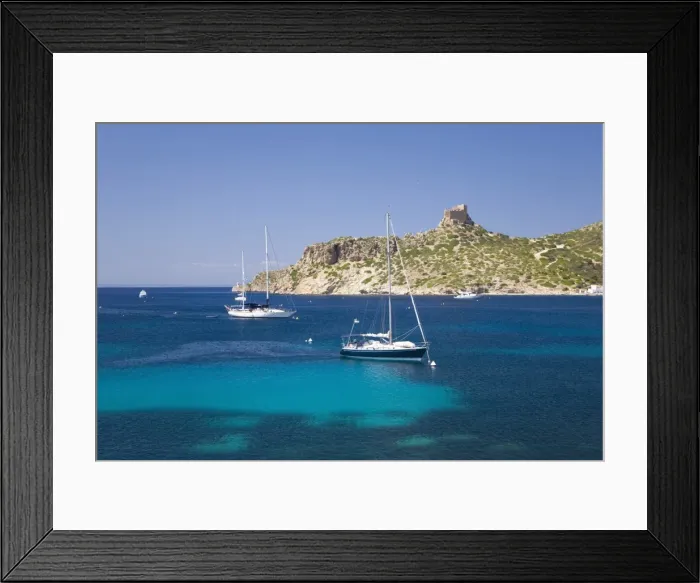 Framed Print : View across bay to the castle, Cabrera Island, Cabrera Archipelago National Park Framed Print : View across bay to the castle, Cabrera Island, Cabrera Archipelago National Park