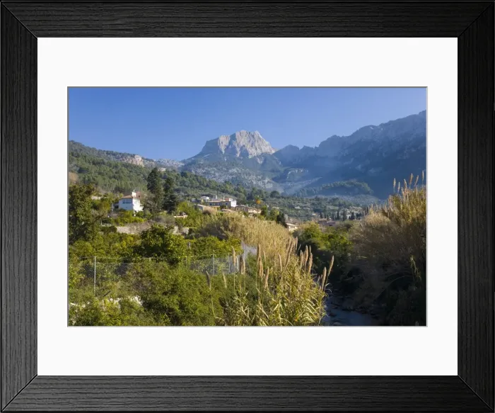 Framed Print : View up fertile valley to Puig Major, the islands highest peak, Soller Framed Print : View up fertile valley to Puig Major, the islands highest peak, Soller