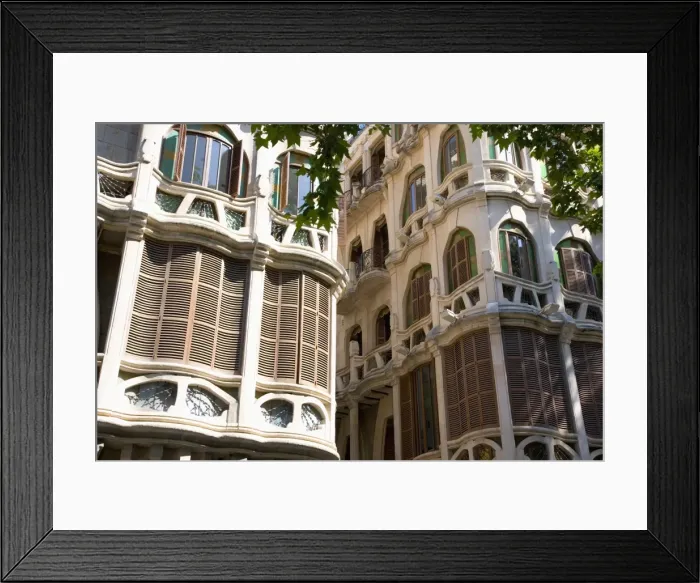 Framed Print : Modernist facades of Can Casasayas and Pensio La Menorquina, Placa Mercat Framed Print : Modernist facades of Can Casasayas and Pensio La Menorquina, Placa Mercat