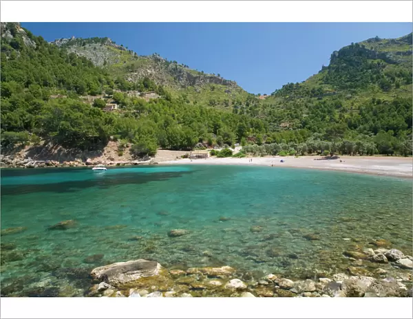 View across the turquoise waters of Cala Tuent near Sa Calobra, Mallorca