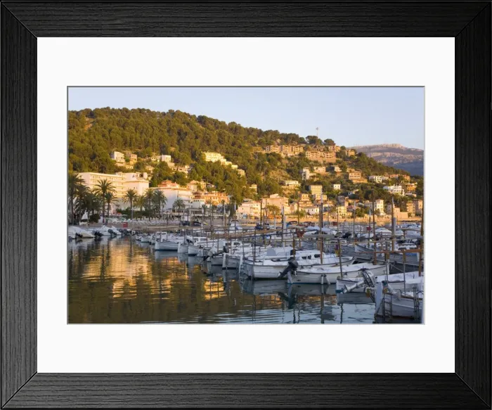Framed Print : View across the harbour at sunset, Port de Soller, Mallorca, Balearic Islands Framed Print : View across the harbour at sunset, Port de Soller, Mallorca, Balearic Islands