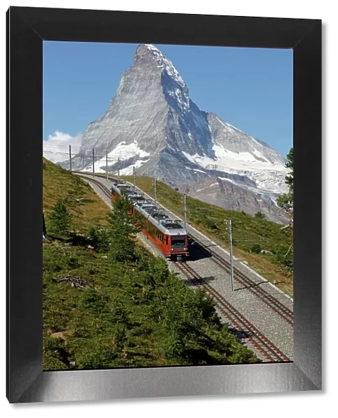 Gornergrat Railway in front of the Matterhorn, Riffelberg, Zermatt, Valais