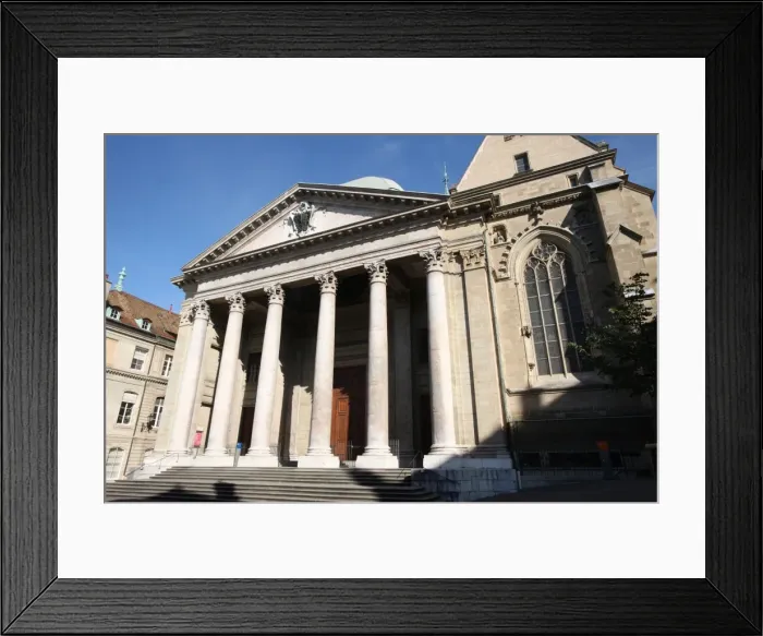 Framed Print : Front entrance of St. Peters Cathedral, Geneva, Switzerland, Europe Framed Print : Front entrance of St. Peters Cathedral, Geneva, Switzerland, Europe