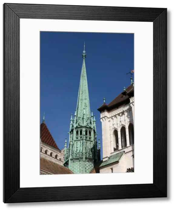 Framed Print : St. Peters Cathedral spire, Geneva, Switzerland, Europe