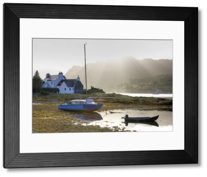 Framed Print : Early morning view of Loch Carron with sunlight bursting over distant hills Framed Print : Early morning view of Loch Carron with sunlight bursting over distant hills