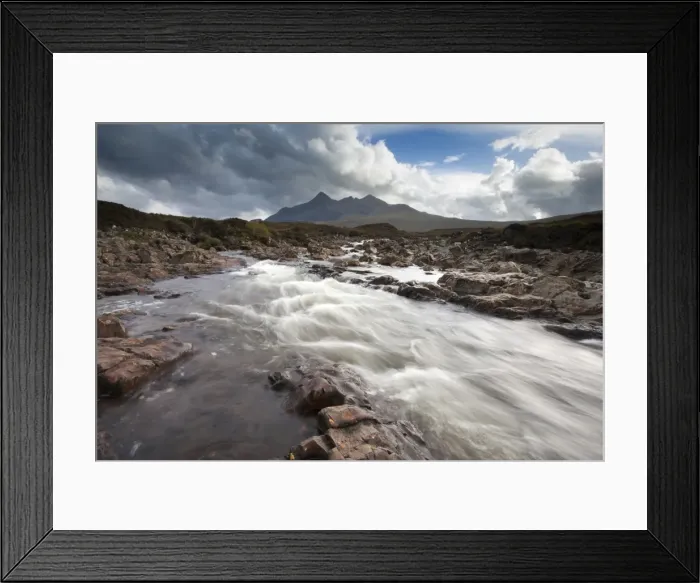 Framed Print : River Sligachan tumbling over rocks with Sgurr nan Gillean in distance Framed Print : River Sligachan tumbling over rocks with Sgurr nan Gillean in distance