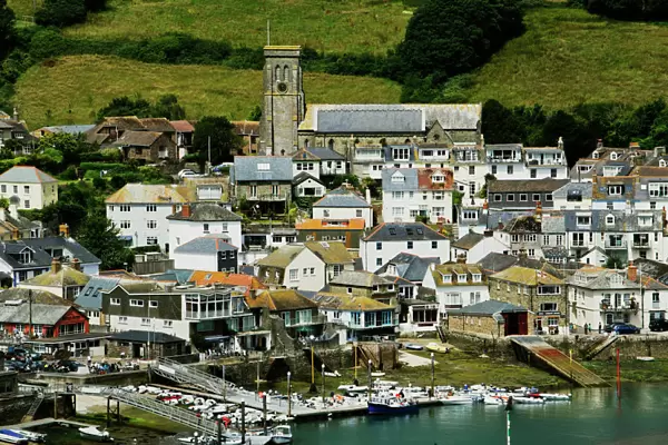 View of the Kingsbridge estuary, with harbour and boatyards, Salcombe, Devon