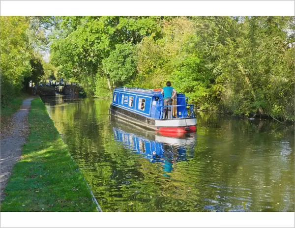 A narrow boat on the Stratford upon Avon canal, Preston Bagot flight of locks