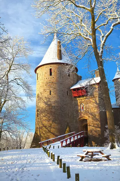 Castell Coch in snow, Tongwynlais, Cardiff, South Wales, Wales, United Kingdom, Europe
