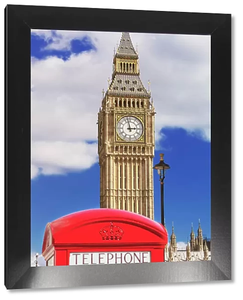 Red telephone box and Big Ben, Westminster, UNESCO World Heritage Site