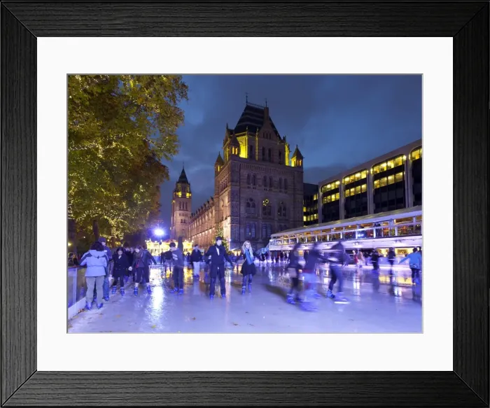 Framed Print : Christmas ice skating rink outside the Natural History Museum, Kensington Framed Print : Christmas ice skating rink outside the Natural History Museum, Kensington