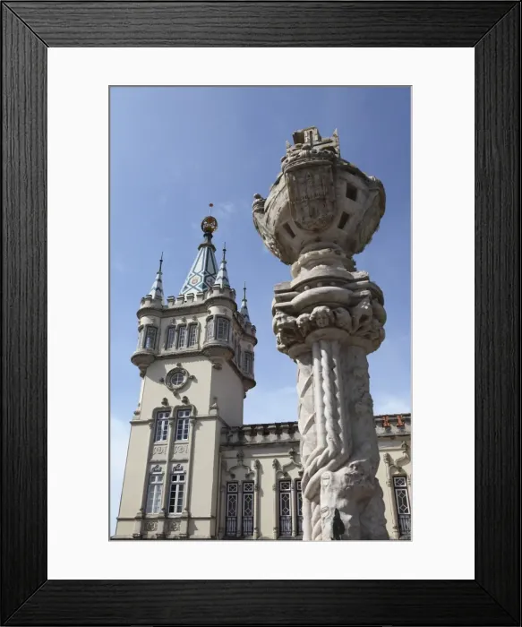 Framed Print : Gothic tower and heraldic column at the Town Hall (Camara Municipal) in Sintra Framed Print : Gothic tower and heraldic column at the Town Hall (Camara Municipal) in Sintra