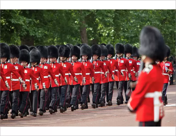Scots Guards marching along The Mall, Trooping the Colour, London, England