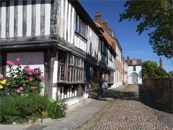 Cobbled street and old houses on Church Square, Rye, East Sussex, England
