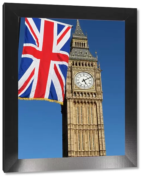 Big Ben with Union flag, Westminster, UNESCO World Heritage Site, London