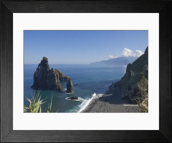 Framed Print : Rocky coastline with lava rock columns jutting out of the ocean, Northern Madeira Framed Print : Rocky coastline with lava rock columns jutting out of the ocean, Northern Madeira