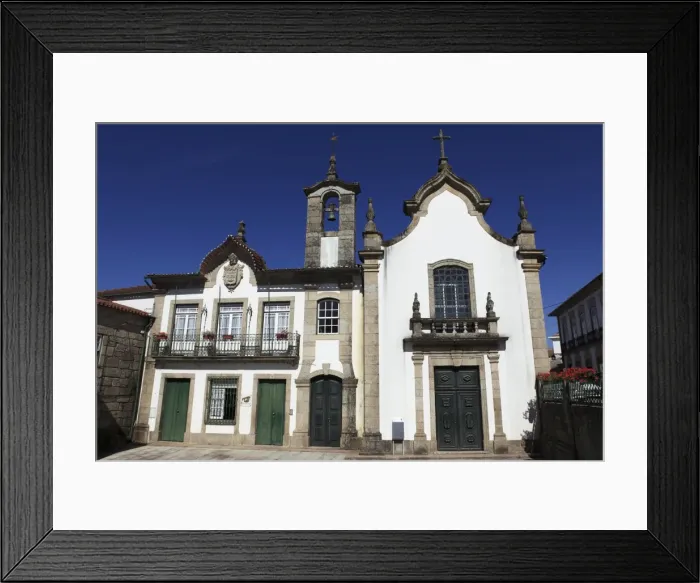 Framed Print : The late 18th century Pombaline-style Pacos do Concelho prison, court and church building at Ponte da Barca, Minho