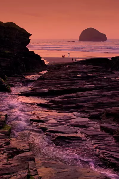 Sunset, Trebarwith Strand, Cornwall, England, United Kingdom, Europe