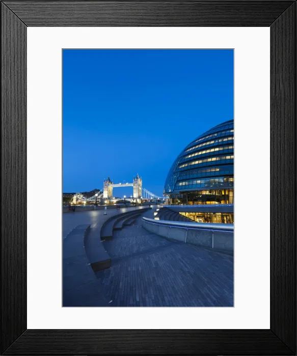 Framed Print : City Hall building, the home of the Greater London Authority, with Tower Bridge over the River Thames in the background, Borough of Southwark, London, England, United Framed Print : City Hall building, the home of the Greater London Authority, with Tower Bridge over the River Thames in the background, Borough of Southwark, London, England, United