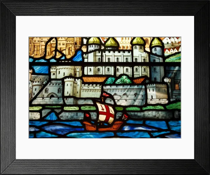 Framed Print : Detail from a stained glass window in the church of All Hallows by the Tower Framed Print : Detail from a stained glass window in the church of All Hallows by the Tower