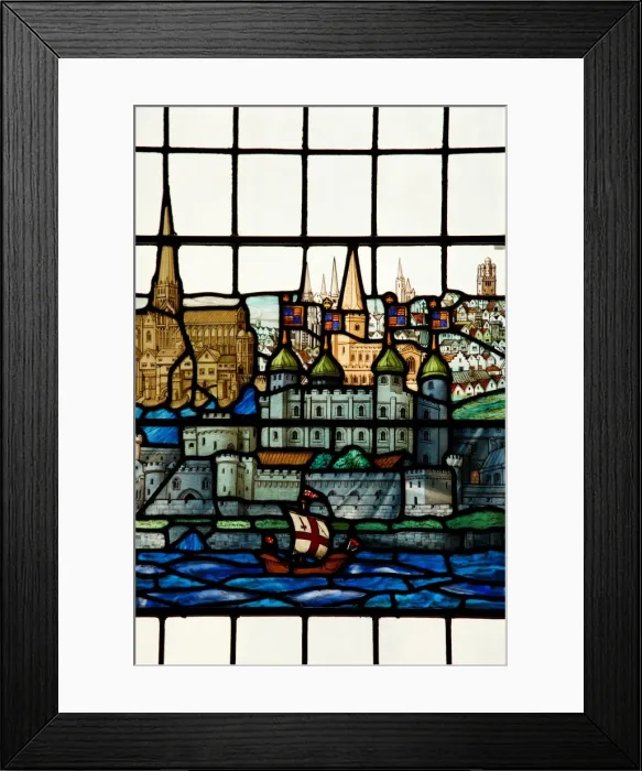 Framed Print : Detail from a stained glass window in the church of All Hallows by the Tower Framed Print : Detail from a stained glass window in the church of All Hallows by the Tower
